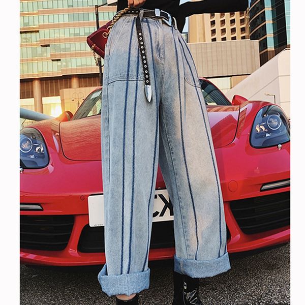 orean spring street personality casual harajuku new striped denim trousers fashion retro straight loose female wide leg pants, Blue
orean spring street personality casual harajuku new striped denim trousers fashion retro straight loose female wide leg pants, Blue