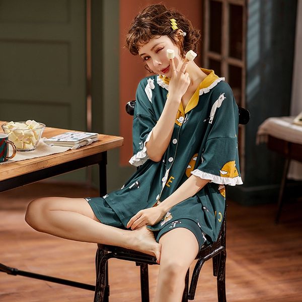 women's cotton short-sleeved shorts two-piece suit korean style sweet cute girl collar home wear shorts pajamas pajamas pajamas, Blue;red
women's cotton short-sleeved shorts two-piece suit korean style sweet cute girl collar home wear shorts pajamas pajamas pajamas, Blue;red