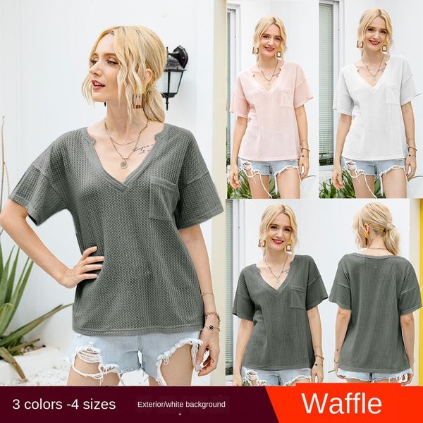 2011 waffle women's t- shirt 2020 new casual v-neck t-shirt women's waffle blouse, White
2011 waffle women's t- shirt 2020 new casual v-neck t-shirt women's waffle blouse, White