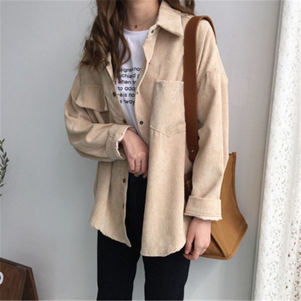 women's blouses & shirts long sleeve corduroy womens and 2021 autumn solid color loose elegant winter outwear coats, White 
women's blouses & shirts long sleeve corduroy womens and 2021 autumn solid color loose elegant winter outwear coats, White