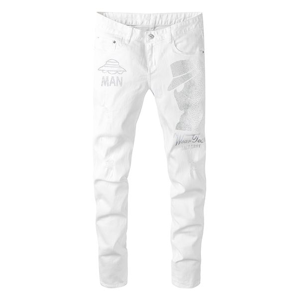 men's jeans crystal diamond white fashion slim character stretch denim pants high quality, Blue
men's jeans crystal diamond white fashion slim character stretch denim pants high quality, Blue