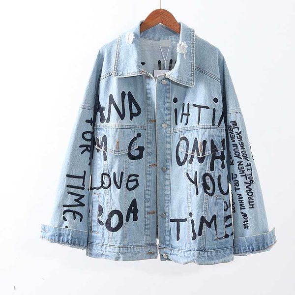 women's jackets spring korean denim jacket woman autumn single-breasted loose letters embroidery holes jeans women outwear tide h430, Black;brown
women's jackets spring korean denim jacket woman autumn single-breasted loose letters embroidery holes jeans women outwear tide h430, Black;brown