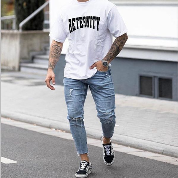 men's pants ripped blue denim cropped trousers knee hole zipper casual sweatpants outdoor mens autumn fashion, Black
men's pants ripped blue denim cropped trousers knee hole zipper casual sweatpants outdoor mens autumn fashion, Black