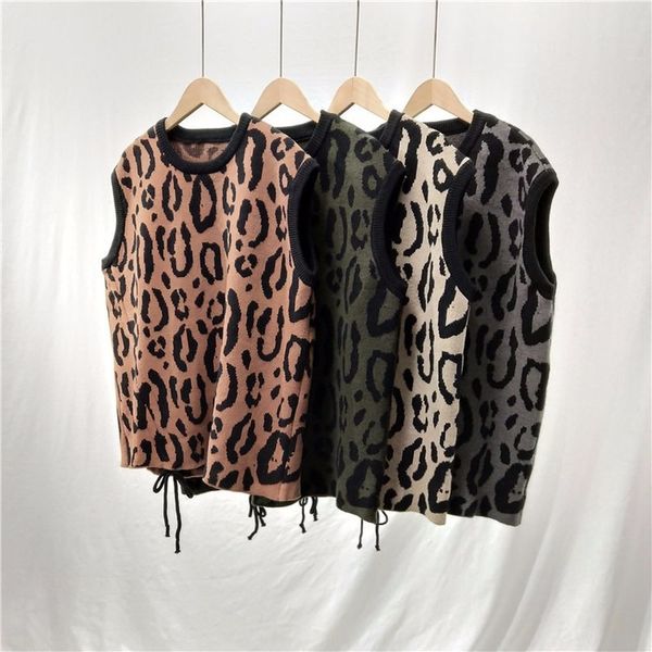 round neck sleeveless knitted sweater vest women drawstring loose personality leopard sweater vest pullover female spring 2020, Black;white
round neck sleeveless knitted sweater vest women drawstring loose personality leopard sweater vest pullover female spring 2020, Black;white