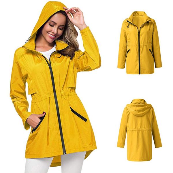 women solid yellow slim waist rain hooded jacket plus size s-2xl casual waterproof windproof loose coat outdoor ladies jackets, Black;brown
women solid yellow slim waist rain hooded jacket plus size s-2xl casual waterproof windproof loose coat outdoor ladies jackets, Black;brown