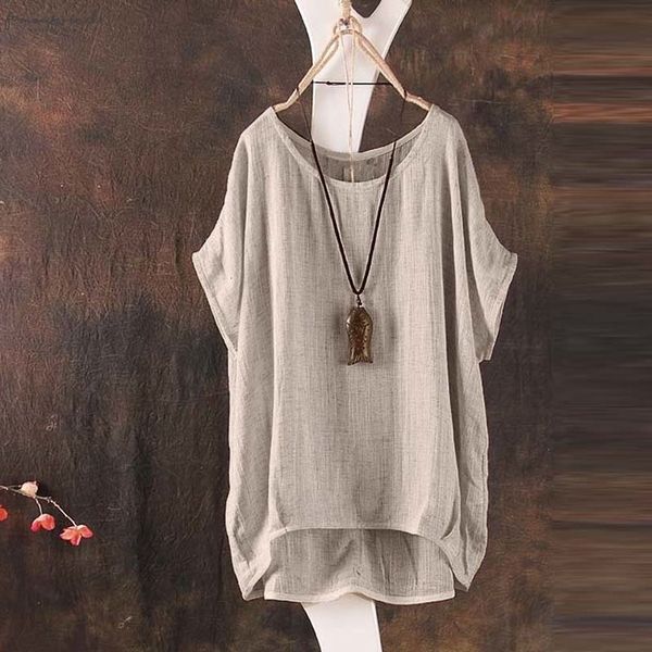 cotton and linen loose shirt bat sleeves summer women solid color casual round neck polyester hem irregular blouse, White
cotton and linen loose shirt bat sleeves summer women solid color casual round neck polyester hem irregular blouse, White