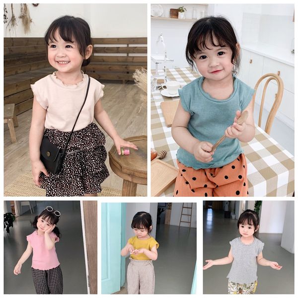 girls' sleeveless 2020 autumn new collar solid color cotton korean lace t-shirt lace style girls' sleeveless t-shirt, Blue 
girls' sleeveless 2020 autumn new collar solid color cotton korean lace t-shirt lace style girls' sleeveless t-shirt, Blue