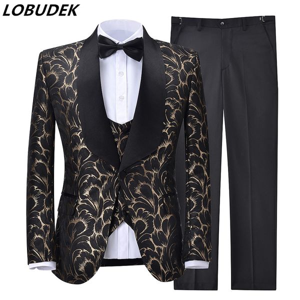 wedding suit for bridegroom groomsman men fashion bronzing print slim tuxedo formal suits singer host business 3 pieces set new, White;black
wedding suit for bridegroom groomsman men fashion bronzing print slim tuxedo formal suits singer host business 3 pieces set new, White;black