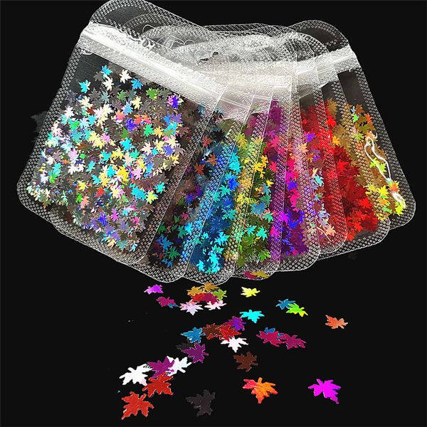 nail art glitter sequins stickers decals set colorful maple leaf laser diy nails patch polish manicure tool decorations accessories, Silver;gold 
nail art glitter sequins stickers decals set colorful maple leaf laser diy nails patch polish manicure tool decorations accessories, Silver;gold