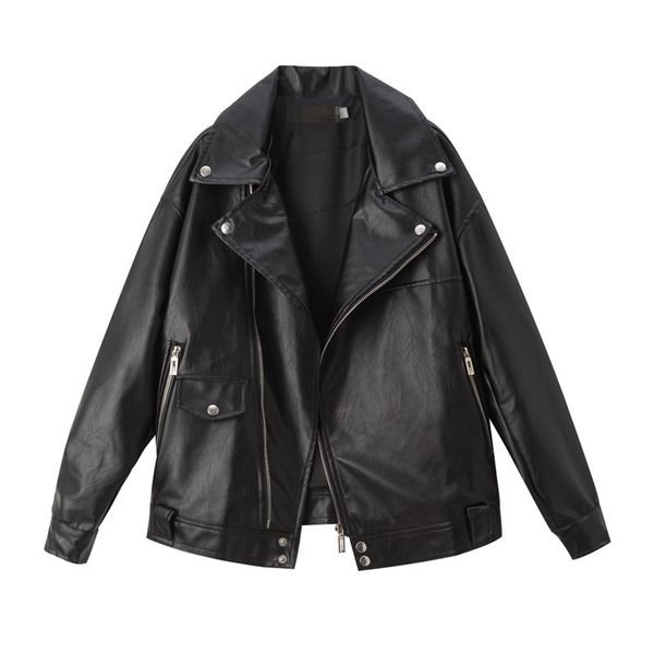 2020 new autumn faux soft leather pu jacket women loose punk coat female turndown collar moto biker rivet zipper street overcoat, Black
2020 new autumn faux soft leather pu jacket women loose punk coat female turndown collar moto biker rivet zipper street overcoat, Black