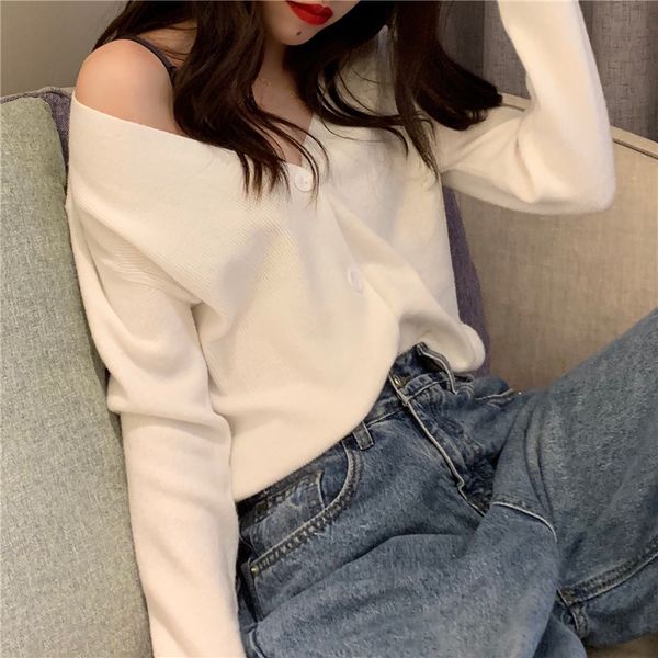 loose crazy style single breast sweater cardiagns female v neck long sleeve knit jumper pull femme coat solid loose, White;black
loose crazy style single breast sweater cardiagns female v neck long sleeve knit jumper pull femme coat solid loose, White;black