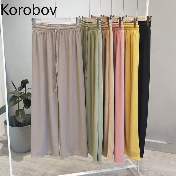 women's pants & capris korobov 2021 arrival autumn women wide leg korean high waist knitted trousers elastics casual joggers femme, Black;white
women's pants & capris korobov 2021 arrival autumn women wide leg korean high waist knitted trousers elastics casual joggers femme, Black;white