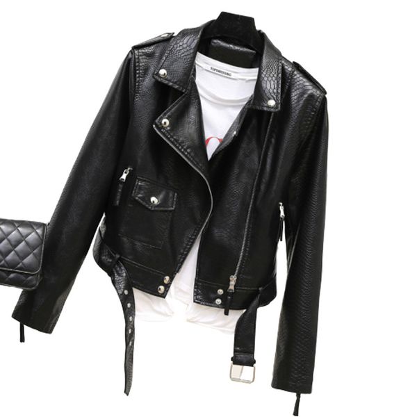 women's leather & faux women motorcycle biker jacket 2021 spring autumn slim with belt black short coat ladies street outwear
women's leather & faux women motorcycle biker jacket 2021 spring autumn slim with belt black short coat ladies street outwear