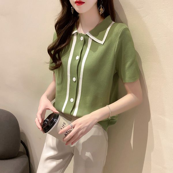 women's 2020 new women's polo collar ice silk knitted t-t- short sleeve t-shirt loose inner base shirt top, White;black
women's 2020 new women's polo collar ice silk knitted t-t- short sleeve t-shirt loose inner base shirt top, White;black