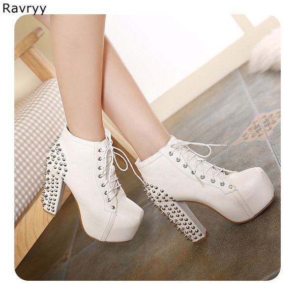 lace up white woman's ankle boots long rivet model show fun club party motorcycle short boots female shoes platform thick heel, Black
lace up white woman's ankle boots long rivet model show fun club party motorcycle short boots female shoes platform thick heel, Black