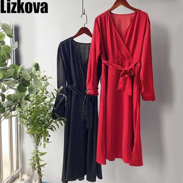 lizkova autumn dress women red dot long sleeve high waist dress 2020 elegant v-neck bandage, Black;gray
lizkova autumn dress women red dot long sleeve high waist dress 2020 elegant v-neck bandage, Black;gray