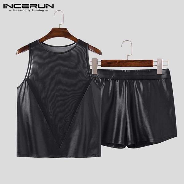 2020 party nightclub men sets transparent sleeveless mesh pu leather patchwork shorts fashion men suits s-5xl incerun, Gray
2020 party nightclub men sets transparent sleeveless mesh pu leather patchwork shorts fashion men suits s-5xl incerun, Gray