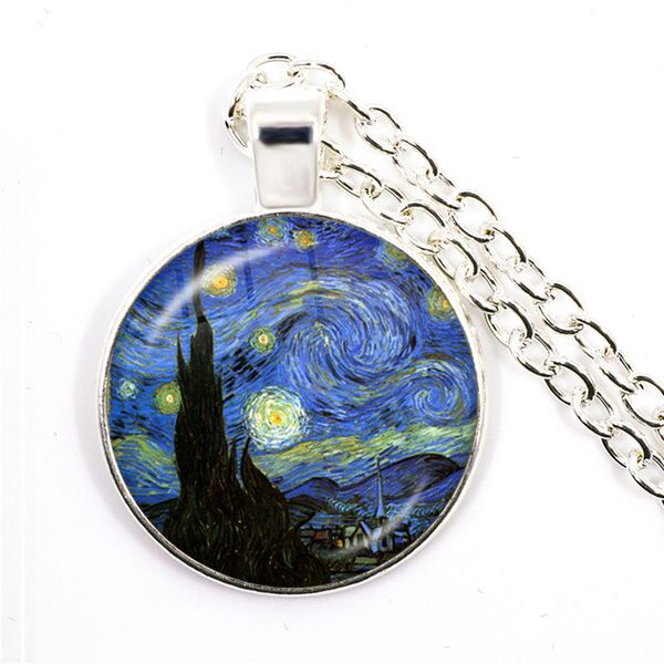 fashion gogh art starry night sunflower necklace 25mm glass cabochon dome pendant jewelry for women girls gift, Silver
fashion gogh art starry night sunflower necklace 25mm glass cabochon dome pendant jewelry for women girls gift, Silver