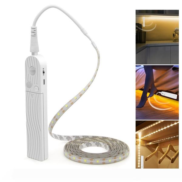 Motion Sensor Led Cabinet Light 1m 2m 3m Under Bed Stairs Wardrobe Lamp Tape Waterproof 5v Usb Led Strip Closet Night Light