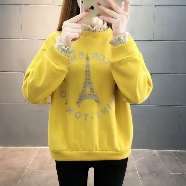 2019 winter new women's lace beaded slimming thickened fleece beaded sweater base shirt sweater top, Black
2019 winter new women's lace beaded slimming thickened fleece beaded sweater base shirt sweater top, Black