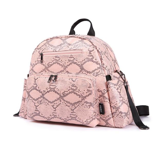 Diaper Backpack For Mothers Waterproof Multi-function Stroller With Straps Pink Snake Print Stylish Diaper Bag For Baby Travel