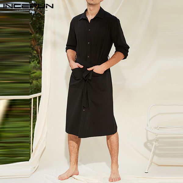 incerun fashion sleepwear robes men long sleeve lapel shirts homewear baggy solid color sleep robe man leisure buttons bathrobes, Black;brown
incerun fashion sleepwear robes men long sleeve lapel shirts homewear baggy solid color sleep robe man leisure buttons bathrobes, Black;brown