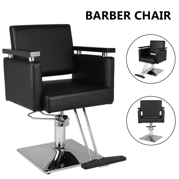 Waco Barber Chair, Leather Equipment Hydraulic Square Base Hairdressing Pub Salon Beauty Spa Styling Salon Shampoo Haircut Chairs Black