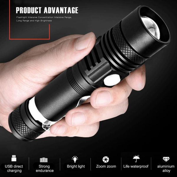 Aluminum Alloy T6 Led 350lm Mini Glare Flashlights Outdoor Camping Hunting Usb Rechargeable 3 Modes Torch Light