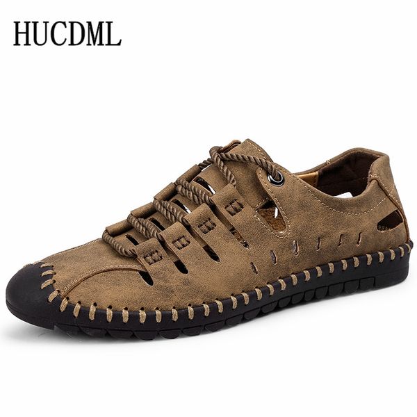 hucdml summer men's leather casual shoes breathable beach sandals soft men shoes lace-up outdoor male 38-48, Black
hucdml summer men's leather casual shoes breathable beach sandals soft men shoes lace-up outdoor male 38-48, Black