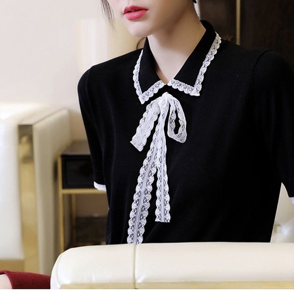 paris light simple lace-up small lapel tencel nano short-sleeved knitted containing lace lace 10% silk, White
paris light simple lace-up small lapel tencel nano short-sleeved knitted containing lace lace 10% silk, White