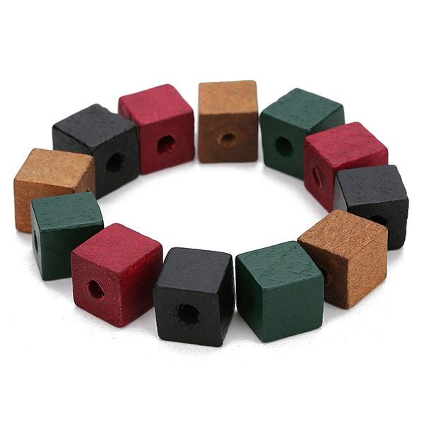 

Mayforest 50pcs Big Hole Natural Wooden Beads 12mm 14mm Red Green Color Square Shape Spacer Box Wood Beads for Diy Jewelry Makings