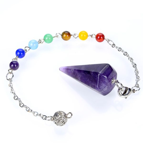 hexagon pyramid 7 stone beads chakra chain reiki pendulum natural purple quartz amethysts pendant charm jewelry for men women, Silver
hexagon pyramid 7 stone beads chakra chain reiki pendulum natural purple quartz amethysts pendant charm jewelry for men women, Silver