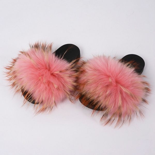 fashion mixed color fur slippers fluffy raccoon fur slides women elegance sandals, Black
fashion mixed color fur slippers fluffy raccoon fur slides women elegance sandals, Black