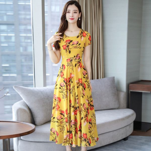 summer long skirt long skirt miscellaneous women's dress fashionable korean chiffon mid-length dress for women, Black;gray