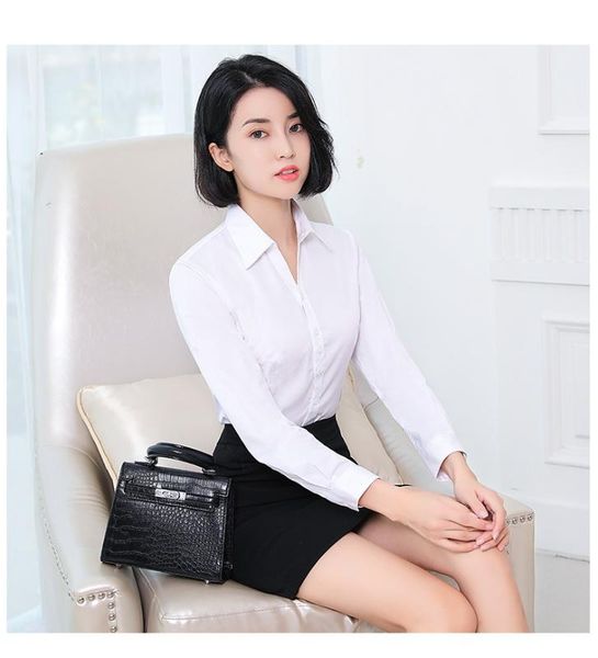 women's blouses & shirts women office lady no long sleeve v-neck soft cotton solid color work clothing korean fashion, White
women's blouses & shirts women office lady no long sleeve v-neck soft cotton solid color work clothing korean fashion, White