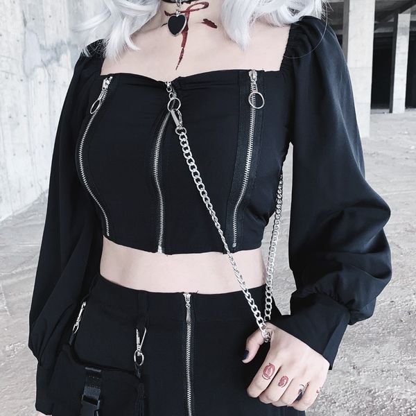 goth girl vintage dark punk t-shirt women long sleeve zipper chain square collar tees gothic street t-shirt female, White
goth girl vintage dark punk t-shirt women long sleeve zipper chain square collar tees gothic street t-shirt female, White