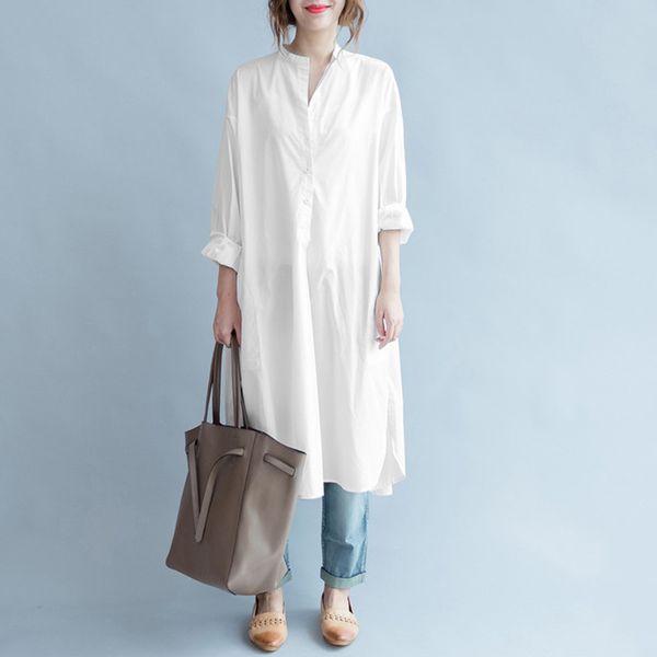 women's blouses & shirts women blouse cotton long tunics pure color o neck sleeve buttons irregular split hem pocket large size, White
women's blouses & shirts women blouse cotton long tunics pure color o neck sleeve buttons irregular split hem pocket large size, White