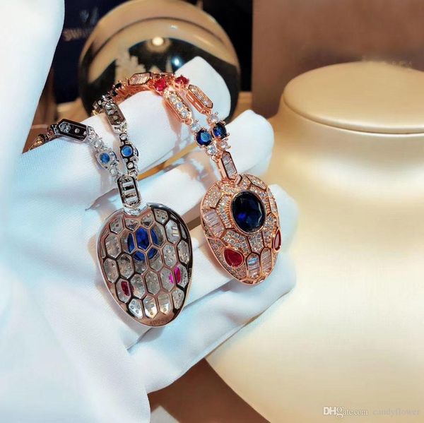 cz diamond blue stone animal pendants necklaces 18k rose gold plated party jewelry for women, Silver