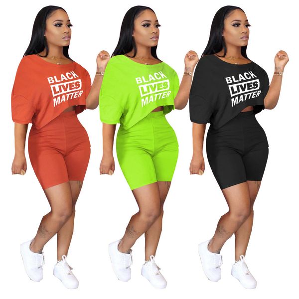 women tracksuit designer letters black lives matter off shoulder t shirt crop shorts two pieces outfits summer casual sports suit d7615, White
women tracksuit designer letters black lives matter off shoulder t shirt crop shorts two pieces outfits summer casual sports suit d7615, White
