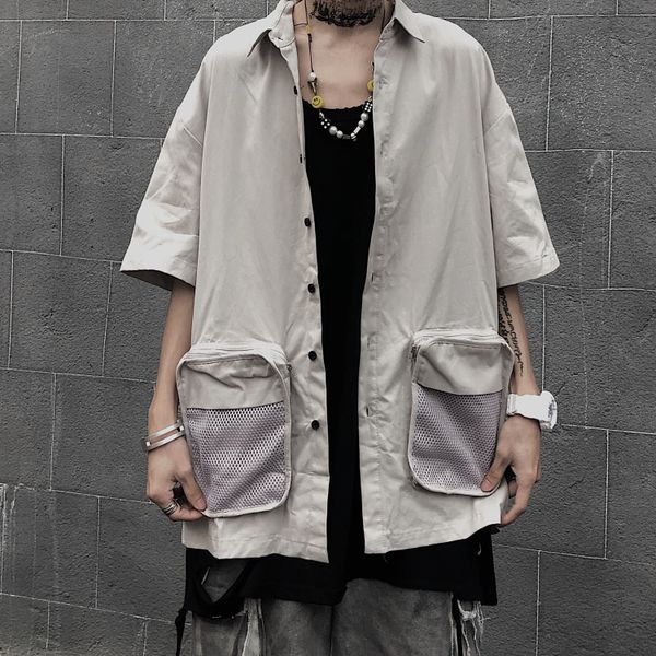 mens harajuku streetwear zipper mesh pocket hip hop short sleeve button outfit shirt blouse oversized punk summer, White;black
mens harajuku streetwear zipper mesh pocket hip hop short sleeve button outfit shirt blouse oversized punk summer, White;black