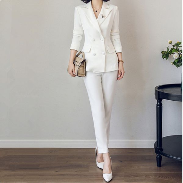 women's two piece pants suit double-breasted two-piece (jacket + pants) business casual formal custom, White
women's two piece pants suit double-breasted two-piece (jacket + pants) business casual formal custom, White