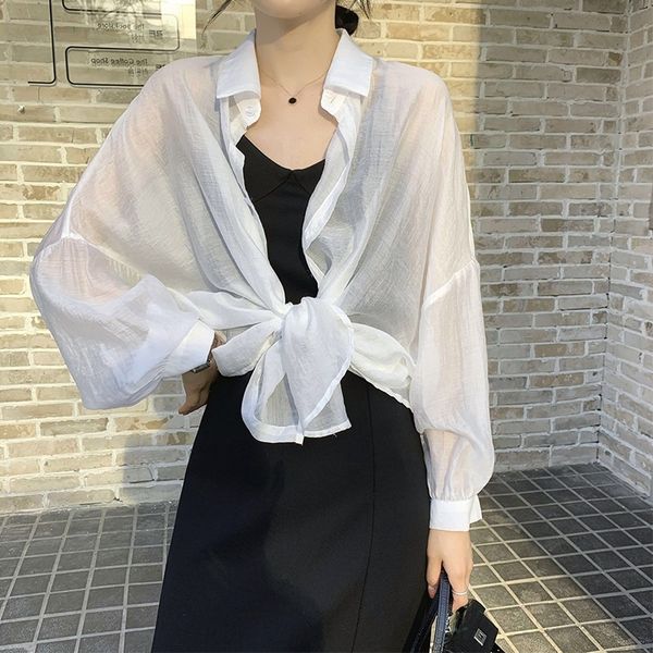 2019 new korean casual women's fashionable all-match sunscreen long sleeve white thin shirt perspective shirt
2019 new korean casual women's fashionable all-match sunscreen long sleeve white thin shirt perspective shirt