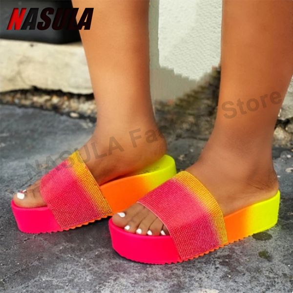 women rhinestones slippers fashion bling slipper colorful ladies wedges thick platforms summer flip flops slides beach sandals, Black
women rhinestones slippers fashion bling slipper colorful ladies wedges thick platforms summer flip flops slides beach sandals, Black