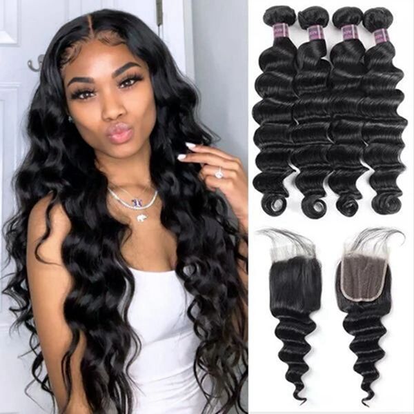 allove virgin human hair bundles wefts with lace closure water peruvian loose deep wave curly body straight weave extensions for women all a, Black
allove virgin human hair bundles wefts with lace closure water peruvian loose deep wave curly body straight weave extensions for women all a, Black