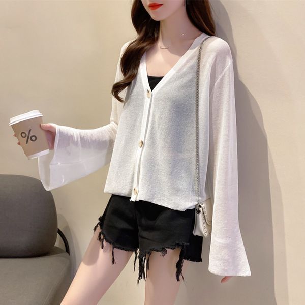 cntyz 2020 sunscreen long-sleeved t- coat shirt women's summer loose coat ice silk knitted air-conditioned shirt thin v-neck cardiga, White
cntyz 2020 sunscreen long-sleeved t- coat shirt women's summer loose coat ice silk knitted air-conditioned shirt thin v-neck cardiga, White