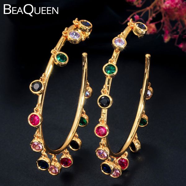 beaqueen new tassel round cz stones dangling rainbow crystal big circle hoop earrings yellow gold color statement jewelry e329, Golden;silver
beaqueen new tassel round cz stones dangling rainbow crystal big circle hoop earrings yellow gold color statement jewelry e329, Golden;silver