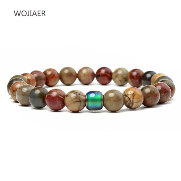wojiaer 8mm natural stone elastic bracelet temperature change bead healing beads female strand bracelets zbm066, Black