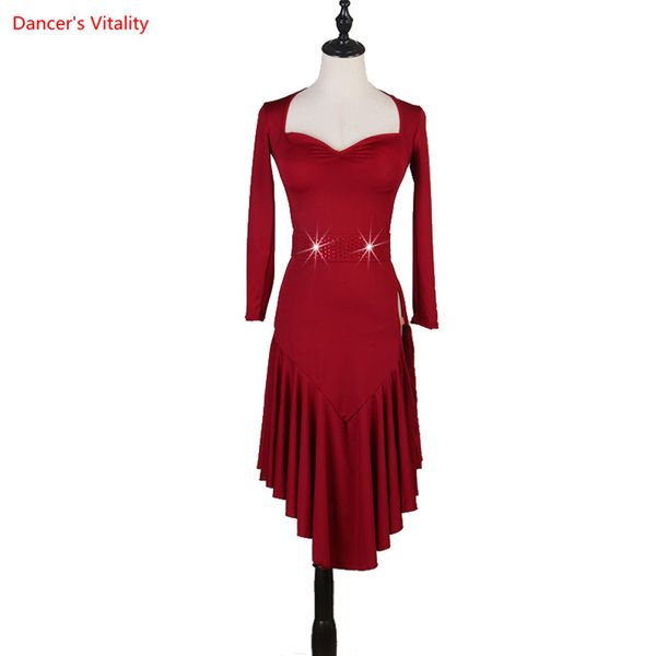 stage wear latin dance female split skirt long-sleeved performance dress child profession practice clothing to send belt, Black;red
stage wear latin dance female split skirt long-sleeved performance dress child profession practice clothing to send belt, Black;red