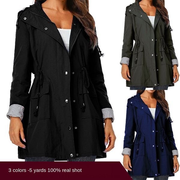 casual hooded waist-tight waterproof mid-length women's windbreaker coat windbreaker rainproof coat for women, Tan;black
casual hooded waist-tight waterproof mid-length women's windbreaker coat windbreaker rainproof coat for women, Tan;black