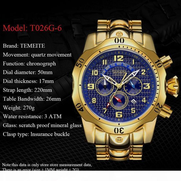 temeite brand mens watch quartz stainless steel man wristwatch waterproof multifunction men watches gold blue large dial, Slivery;brown
temeite brand mens watch quartz stainless steel man wristwatch waterproof multifunction men watches gold blue large dial, Slivery;brown